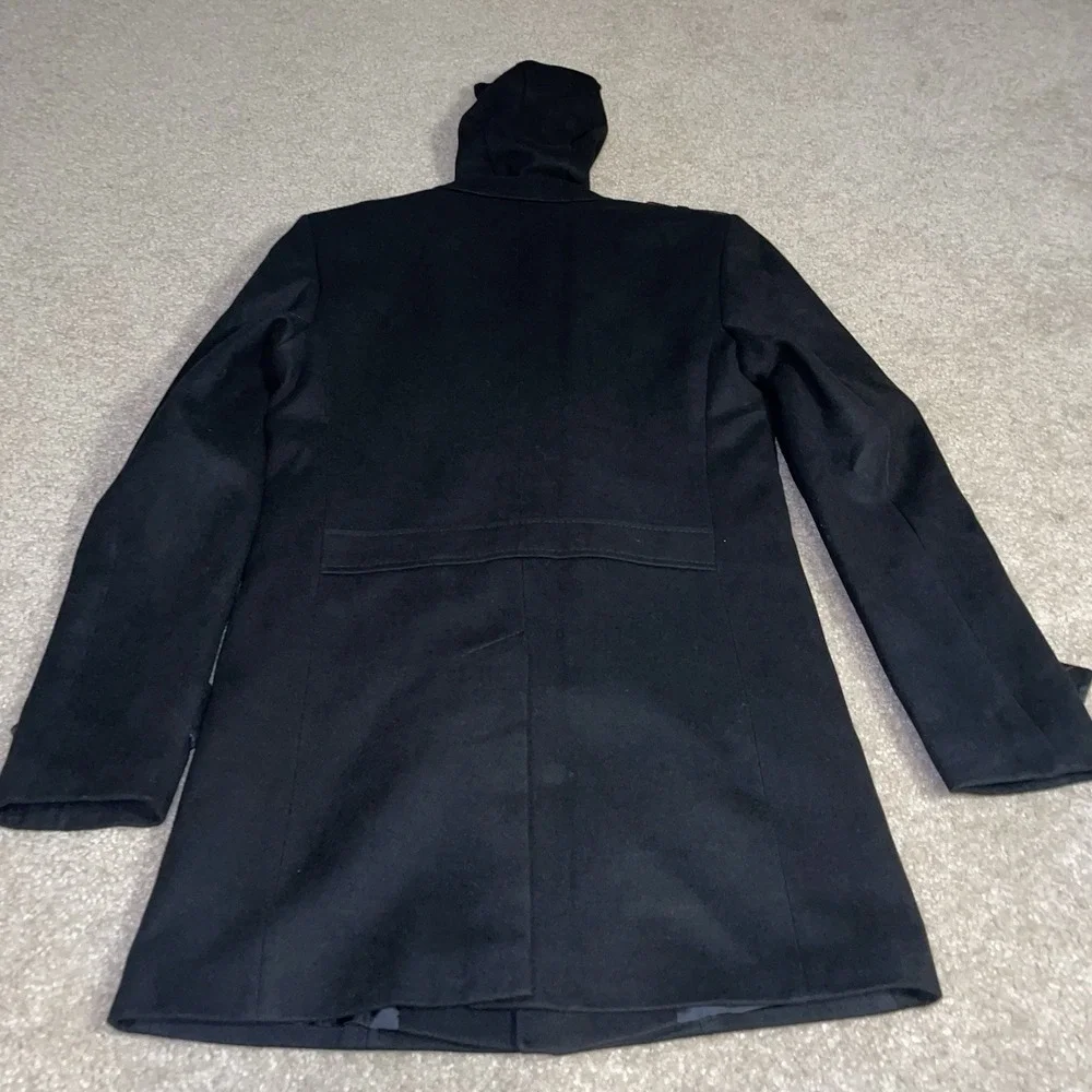 Dynamo Mens Wool Blend Pea Coat Black Hooded Zip Out Bib Jacket Size S 48